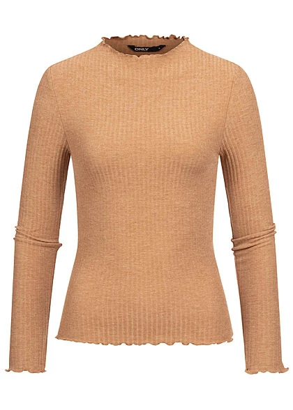 ONLY Damen NOOS Ribbed Frill Longsleeve Pullover Tobacco Braun 3 ONLY Damen NOOS Ribbed Frill Longsleeve Pullover Tobacco Braun