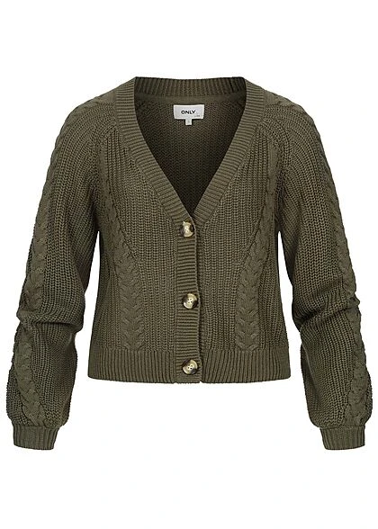 ONLY Damen NOOS V-Neck Struktur Strickcardigan Mit Knopfleiste Kalamata Oliv 3 ONLY Damen NOOS V-Neck Struktur Strickcardigan Mit Knopfleiste Kalamata Oliv