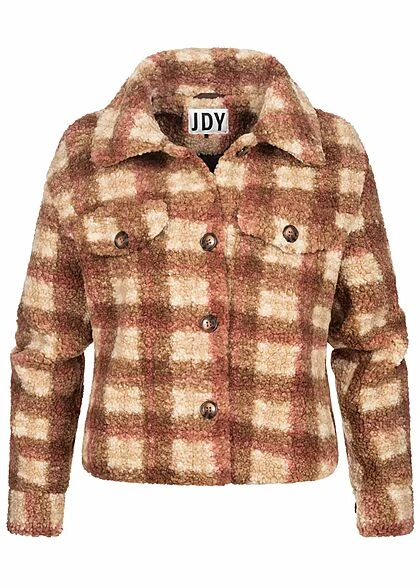 JACQUELINE DE YONG JDY By ONLY Damen Kurze Teddyfell Jacke 2-Pockets Karo Muster Cloud D. Weiss Braun 3 JACQUELINE DE YONG JDY By ONLY Damen Kurze Teddyfell Jacke 2-Pockets Karo Muster Cloud D. Weiss Braun