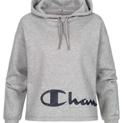 Champion Damen Hoodie Kapuze Logo Print Grau