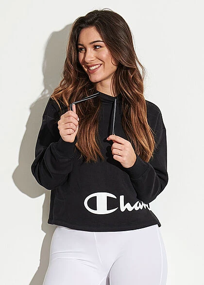 Champion Damen Hoodie Kapuze Logo Print Schwarz 6 Champion Damen Hoodie Kapuze Logo Print Schwarz – Bild 4