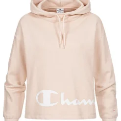 Champion Damen Hoodie Kapuze Logo Print Rosa Beige