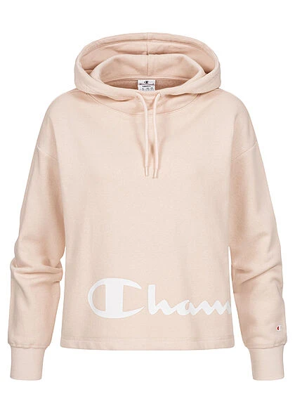 Champion Damen Hoodie Kapuze Logo Print Rosa Beige 3 Champion Damen Hoodie Kapuze Logo Print Rosa Beige