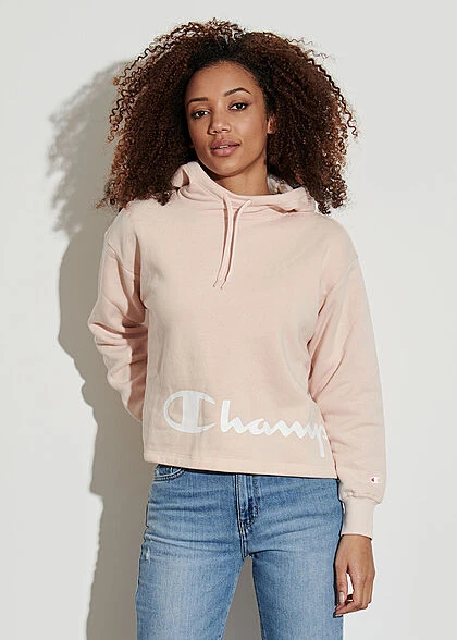 Champion Damen Hoodie Kapuze Logo Print Rosa Beige 6 Champion Damen Hoodie Kapuze Logo Print Rosa Beige – Bild 4