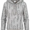 Champion Damen Hoodie Kängurutasche Kapuze Allover Logo Print Grau