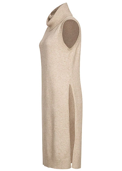 VILA Damen NOOS Longform Rollkragen Pullunder Strickweste Natural Beige Mel. 3 VILA Damen NOOS Longform Rollkragen Pullunder Strickweste Natural Beige Mel.