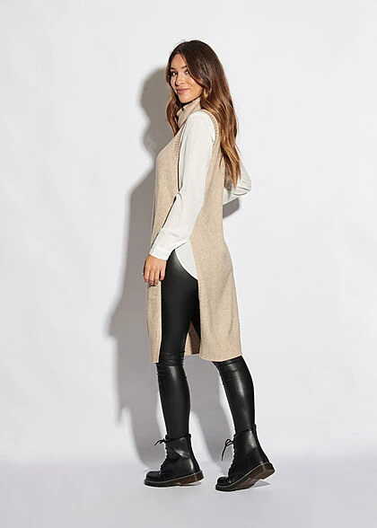 VILA Damen NOOS Longform Rollkragen Pullunder Strickweste Natural Beige Mel. 6 VILA Damen NOOS Longform Rollkragen Pullunder Strickweste Natural Beige Mel. – Bild 4