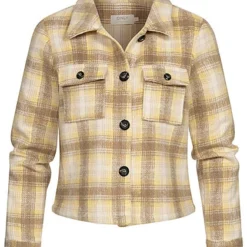 ONLY Damen NOOS Kurze Wolljacke Knopfleiste Karo Muster Sunshine Gelb