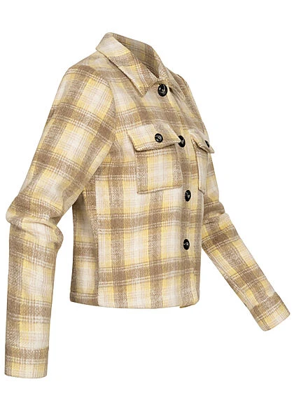 ONLY Damen NOOS Kurze Wolljacke Knopfleiste Karo Muster Sunshine Gelb 4 ONLY Damen NOOS Kurze Wolljacke Knopfleiste Karo Muster Sunshine Gelb – Bild 2
