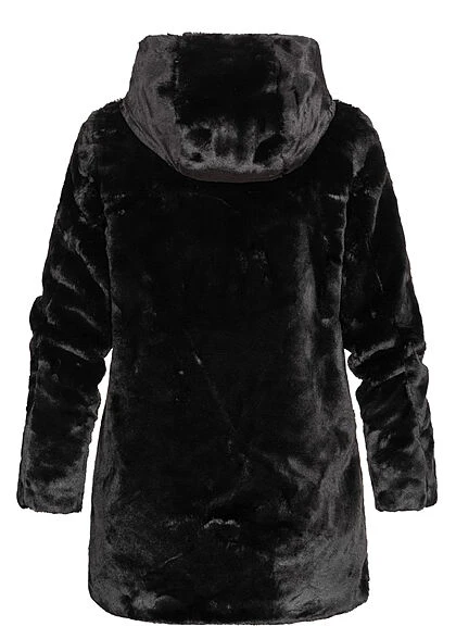ONLY Damen Kunstfelljacke Mit Kapuze & 2 Offenen Fronttaschen Schwarz 6 ONLY Damen Kunstfelljacke Mit Kapuze & 2 Offenen Fronttaschen Schwarz – Bild 4