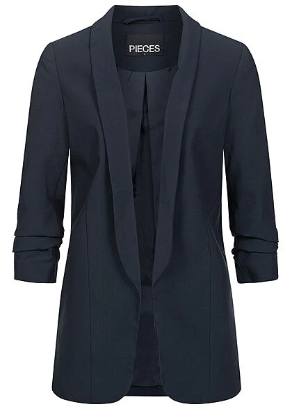 Pieces Damen NOOS 3/4 Arm Blazer Mit Raffung Am Ärmel Offener Schnitt Night Sky Navy 3 Pieces Damen NOOS 3/4 Arm Blazer Mit Raffung Am Ärmel Offener Schnitt Night Sky Navy