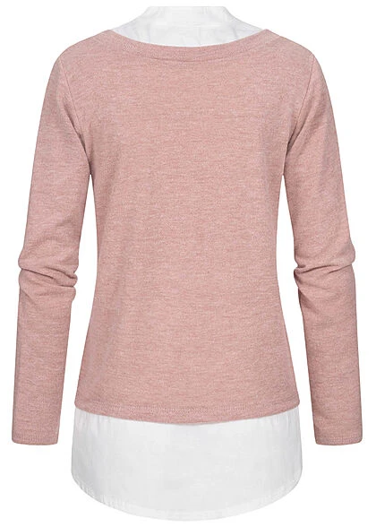 Styleboom Fashion Damen Pullover Mit V-Neck Bluseneinsatz Rose Weiss 5 Styleboom Fashion Damen Pullover Mit V-Neck Bluseneinsatz Rose Weiss – Bild 3