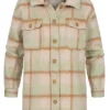 ONLY Damen Kunstfell Longform Shacket Jacke Knopfleiste Karo Muster Oatmeal Beige