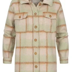 ONLY Damen Kunstfell Longform Shacket Jacke Knopfleiste Karo Muster Oatmeal Beige