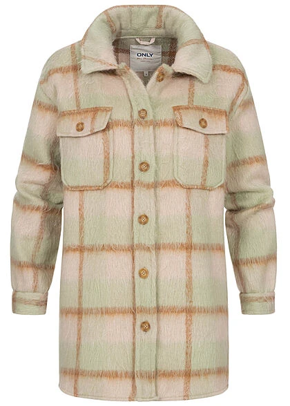 ONLY Damen Kunstfell Longform Shacket Jacke Knopfleiste Karo Muster Oatmeal Beige 3 ONLY Damen Kunstfell Longform Shacket Jacke Knopfleiste Karo Muster Oatmeal Beige