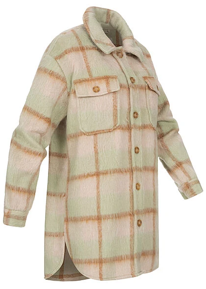 ONLY Damen Kunstfell Longform Shacket Jacke Knopfleiste Karo Muster Oatmeal Beige 4 ONLY Damen Kunstfell Longform Shacket Jacke Knopfleiste Karo Muster Oatmeal Beige – Bild 2