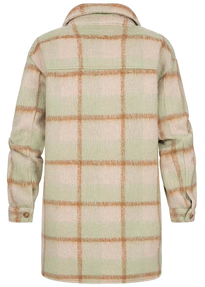 ONLY Damen Kunstfell Longform Shacket Jacke Knopfleiste Karo Muster Oatmeal Beige 5 ONLY Damen Kunstfell Longform Shacket Jacke Knopfleiste Karo Muster Oatmeal Beige – Bild 3