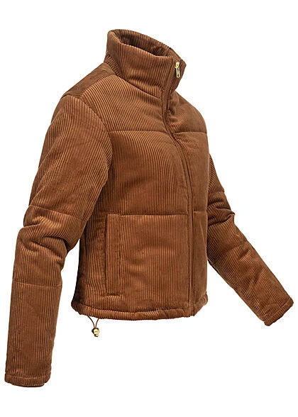 Urban Classics Damen Kurze Cord Puffer Jacke 2-Pockets Stehkragen Toffee Braun 5 Urban Classics Damen Kurze Cord Puffer Jacke 2-Pockets Stehkragen Toffee Braun – Bild 3