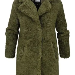 Urban Classics Damen Oversized Sherpa Teddyfell Coatigan Jacke 2-Pockets Oliv Grün