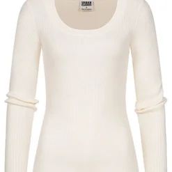 Urban Classics Damen Ribbed Longsleeve Pullover Mit Weitem Ausschnitt Whitesand Beige