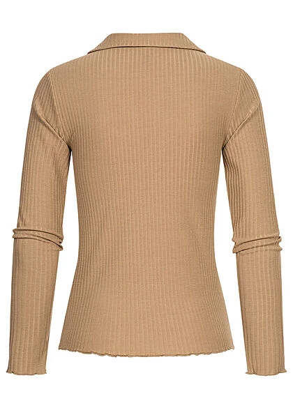 ONLY Damen Ribbed V-Neck Longsleeve Pullover Mit Frilldetails Toasted Coconut 4 ONLY Damen Ribbed V-Neck Longsleeve Pullover Mit Frilldetails Toasted Coconut – Bild 2