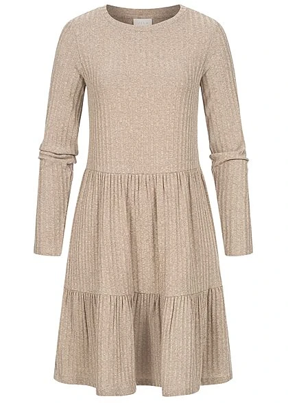 VILA Damen NOOS Ribbed Stufen Strickkleid Fungi Braun 3 VILA Damen NOOS Ribbed Stufen Strickkleid Fungi Braun