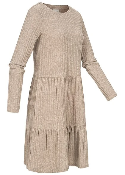 VILA Damen NOOS Ribbed Stufen Strickkleid Fungi Braun 4 VILA Damen NOOS Ribbed Stufen Strickkleid Fungi Braun – Bild 2