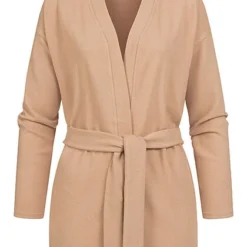 Pieces Damen NOOS V-Neck Cardigan Mit Bindegürtel Offener Schnitt Warm Taupe