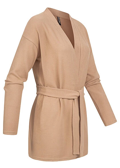 Pieces Damen NOOS V-Neck Cardigan Mit Bindegürtel Offener Schnitt Warm Taupe 4 Pieces Damen NOOS V-Neck Cardigan Mit Bindegürtel Offener Schnitt Warm Taupe – Bild 2