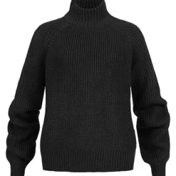 Noisy May Damen NOOS Ribbed High-Neck Strickpullover Mit Ballonärmeln Schwarz