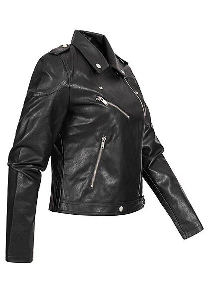 Noisy May Damen NOOS Biker Jacke In Lederoptik 2-Pockets Mit Zipper Schwarz 5 Noisy May Damen NOOS Biker Jacke In Lederoptik 2-Pockets Mit Zipper Schwarz – Bild 3
