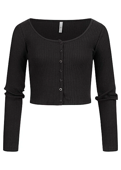 Hailys Damen Langarmshirt Mit Knopfleiste Und Rippoptik Schwarz 3 Hailys Damen Langarmshirt Mit Knopfleiste Und Rippoptik Schwarz