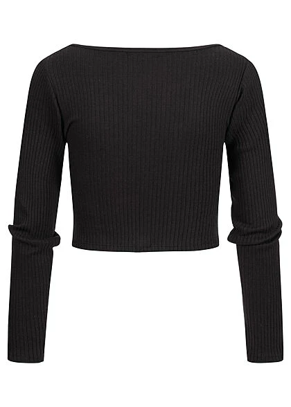 Hailys Damen Langarmshirt Mit Knopfleiste Und Rippoptik Schwarz 4 Hailys Damen Langarmshirt Mit Knopfleiste Und Rippoptik Schwarz – Bild 2