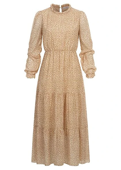 Hailys Damen Maxi Kleid Langarm Volant Details Leo Muster Beige 3 Hailys Damen Maxi Kleid Langarm Volant Details Leo Muster Beige