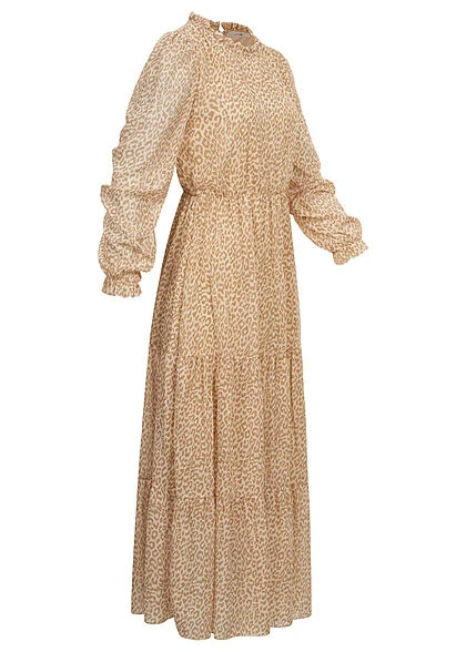 Hailys Damen Maxi Kleid Langarm Volant Details Leo Muster Beige 4 Hailys Damen Maxi Kleid Langarm Volant Details Leo Muster Beige – Bild 2