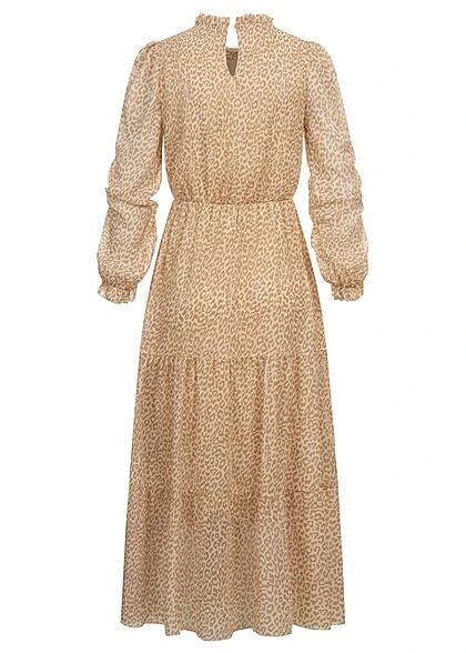 Hailys Damen Maxi Kleid Langarm Volant Details Leo Muster Beige 5 Hailys Damen Maxi Kleid Langarm Volant Details Leo Muster Beige – Bild 3