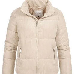 JACQUELINE DE YONG JDY By ONLY Damen Kordsamt Steppjacke Stehkragen 2-Pockets Oatmeal Beige