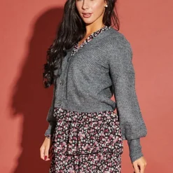 JACQUELINE DE YONG JDY By ONLY Damen NOOS V-Neck Cardigan Strickjacke Dunkel Grau Melange -Vero Moda Verkaufsgeschäft 21093137 2