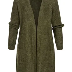 ONLY Damen NOOS Midi Strickcardigan 2-Pockets Offener Schnitt Khaki Melange