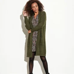 ONLY Damen NOOS Midi Strickcardigan 2-Pockets Offener Schnitt Khaki Melange -Vero Moda Verkaufsgeschäft 21093144 3