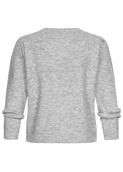 ONLY Damen V-Neck Strickcardigan Mit Knopfleiste & Puffärmel Hell Grau Melange 4 ONLY Damen V-Neck Strickcardigan Mit Knopfleiste & Puffärmel Hell Grau Melange – Bild 2