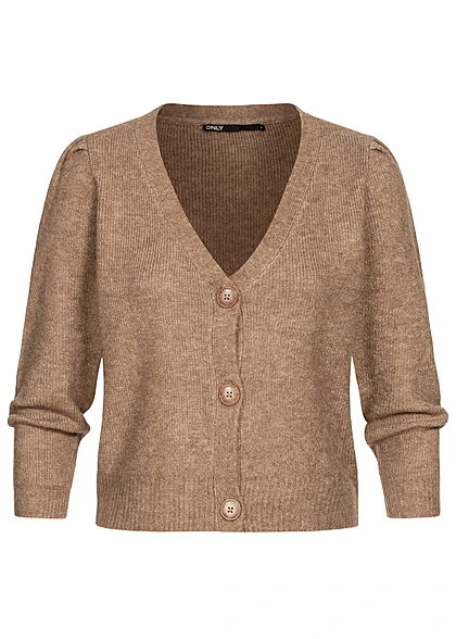 ONLY Damen V-Neck Strickcardigan Mit Knopfleiste & Puffärmel Toasted Coconut 3 ONLY Damen V-Neck Strickcardigan Mit Knopfleiste & Puffärmel Toasted Coconut