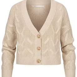 ONLY Damen V-Neck Strickcardigan Mit Knopfleiste Pumice Stone Beige