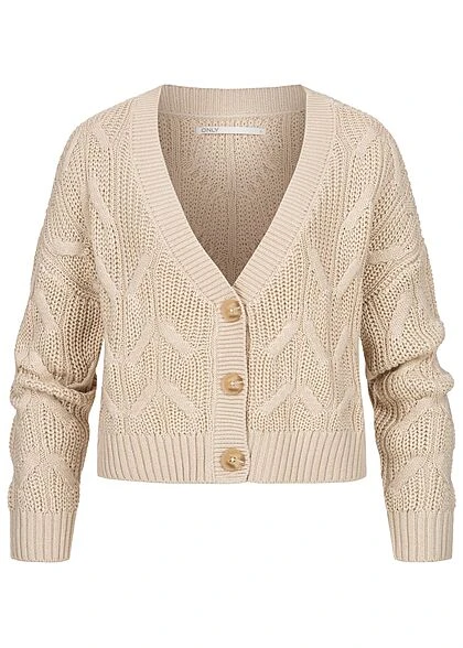 ONLY Damen V-Neck Strickcardigan Mit Knopfleiste Pumice Stone Beige 3 ONLY Damen V-Neck Strickcardigan Mit Knopfleiste Pumice Stone Beige