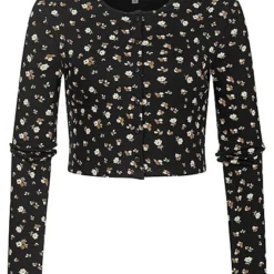 ONLY Damen Cropped Cardigan Blumen Muster Schwarz