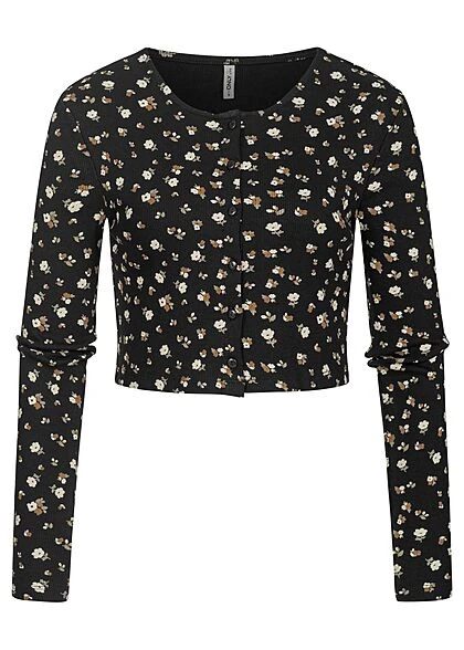 ONLY Damen Cropped Cardigan Blumen Muster Schwarz 3 ONLY Damen Cropped Cardigan Blumen Muster Schwarz