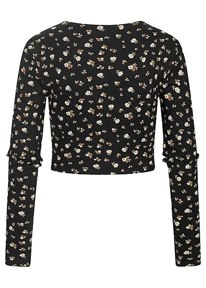ONLY Damen Cropped Cardigan Blumen Muster Schwarz 4 ONLY Damen Cropped Cardigan Blumen Muster Schwarz – Bild 2