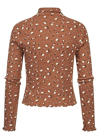 ONLY Damen Kurzes Rollkragen Longsleeve Frill Blumen Muster Carob Braun 4 ONLY Damen Kurzes Rollkragen Longsleeve Frill Blumen Muster Carob Braun – Bild 2