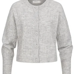 ONLY Damen Ribbed Cardigan Strickjacke Knopfleiste Hell Grau Melange