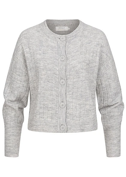 ONLY Damen Ribbed Cardigan Strickjacke Knopfleiste Hell Grau Melange 3 ONLY Damen Ribbed Cardigan Strickjacke Knopfleiste Hell Grau Melange